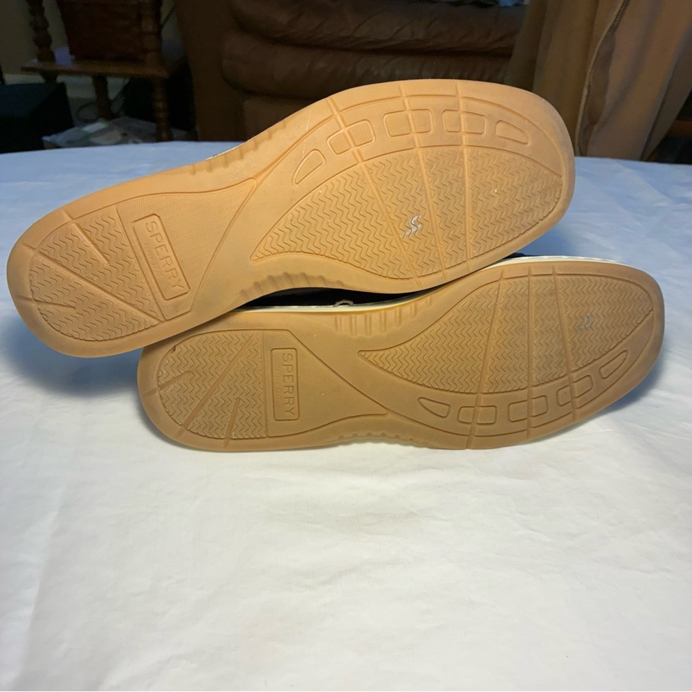 Sperry Women's Size 9 Black& Gold Angelfish Glitter Boat Topsiders Shoes Slip On - Picture 2 of 9